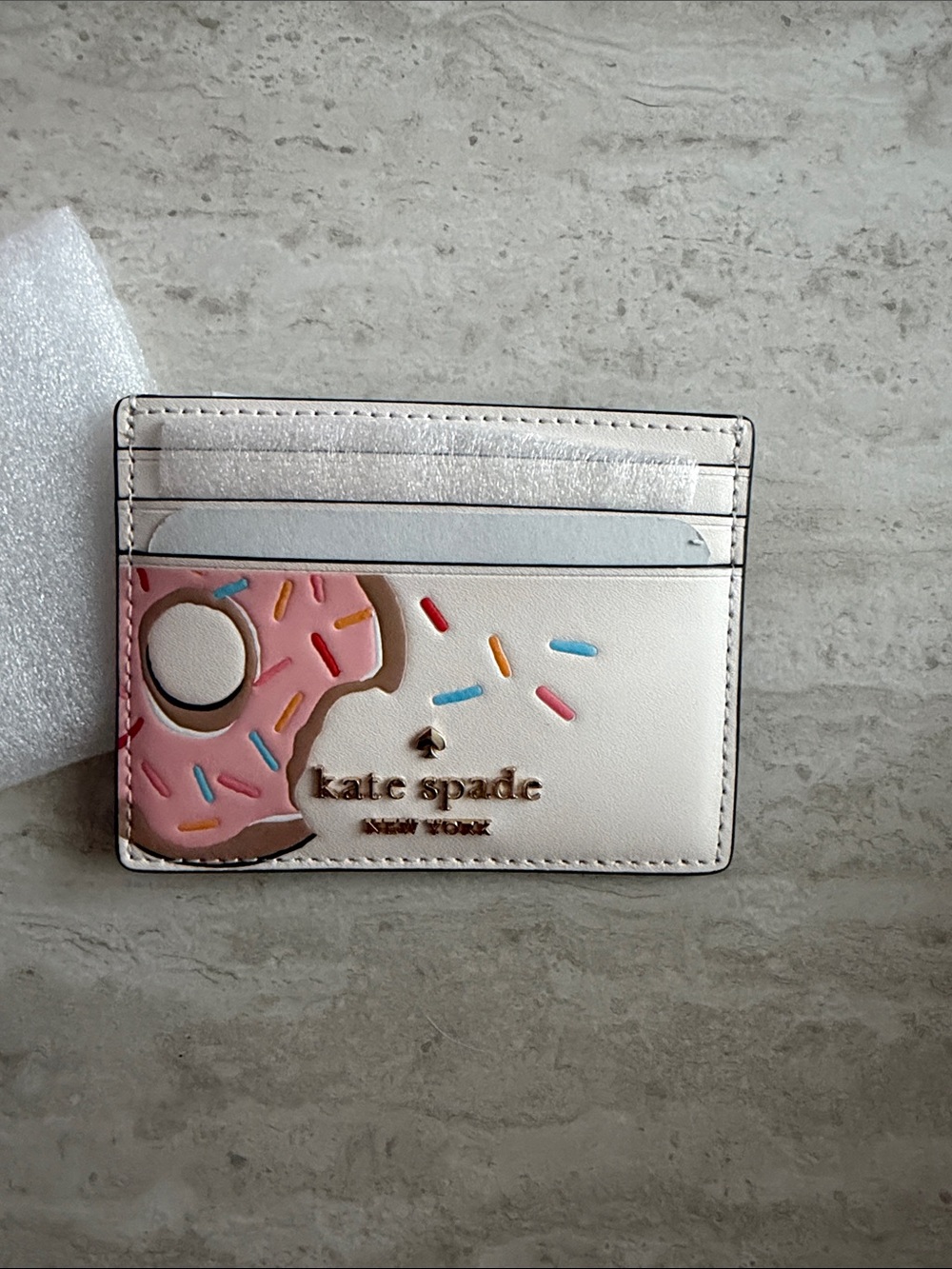 kate spade White Cardholder with Pink Donut Applique NWT